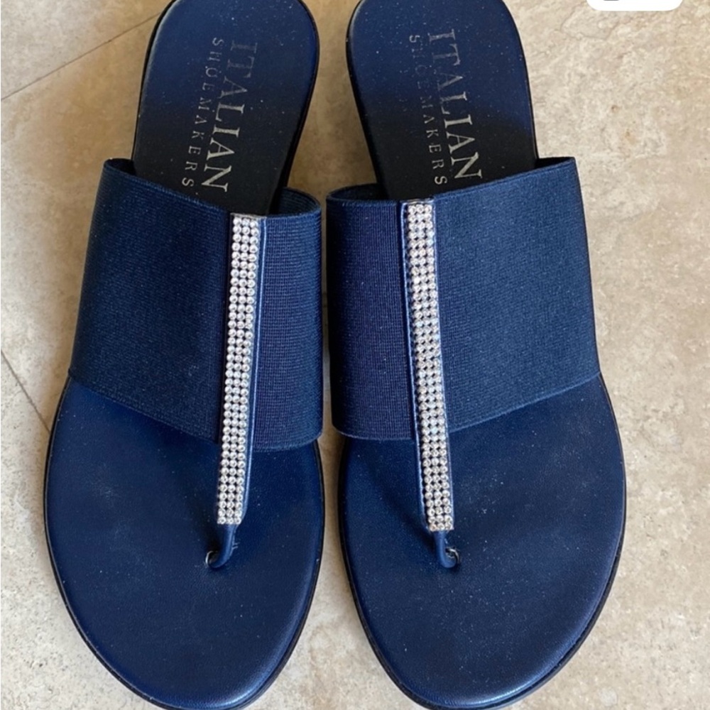 Italian Shoemakers Dark Blue Navy Sandals with Sparkling Accent